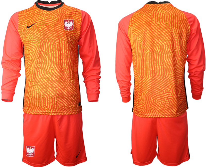 Men 2021 European Cup Poland red goalkeeper long sleeve soccer jerseys->spain jersey->Soccer Country Jersey